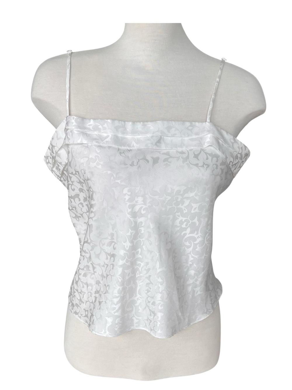 White Floral Satin Spaghetti Strap Cami Top Size Large